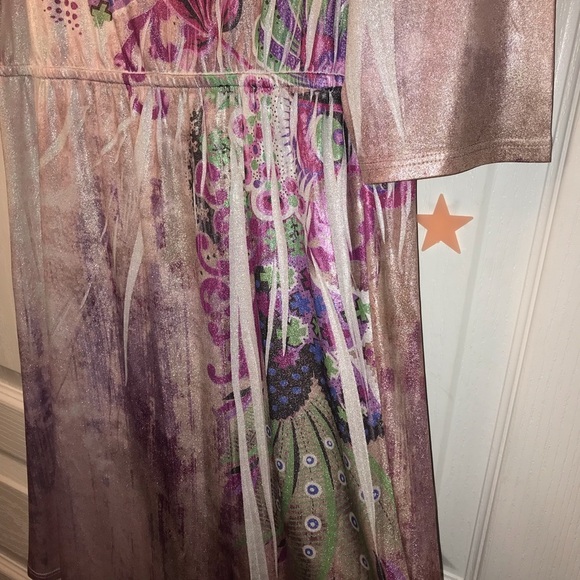 FAIRYCORE SPARKLY WHIMSIGOTH FLORAL SILKY SHIMMER V NECK DRESS - Picture 4 of 8